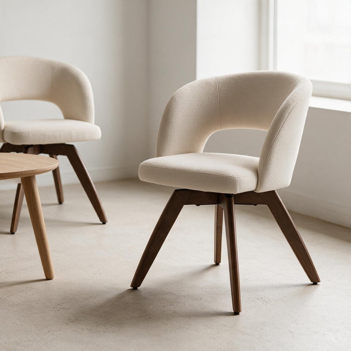Lot de 2 chaises en bois et tissu boucle, HOLLY beige, bois foncé, HAPPY GARDEN