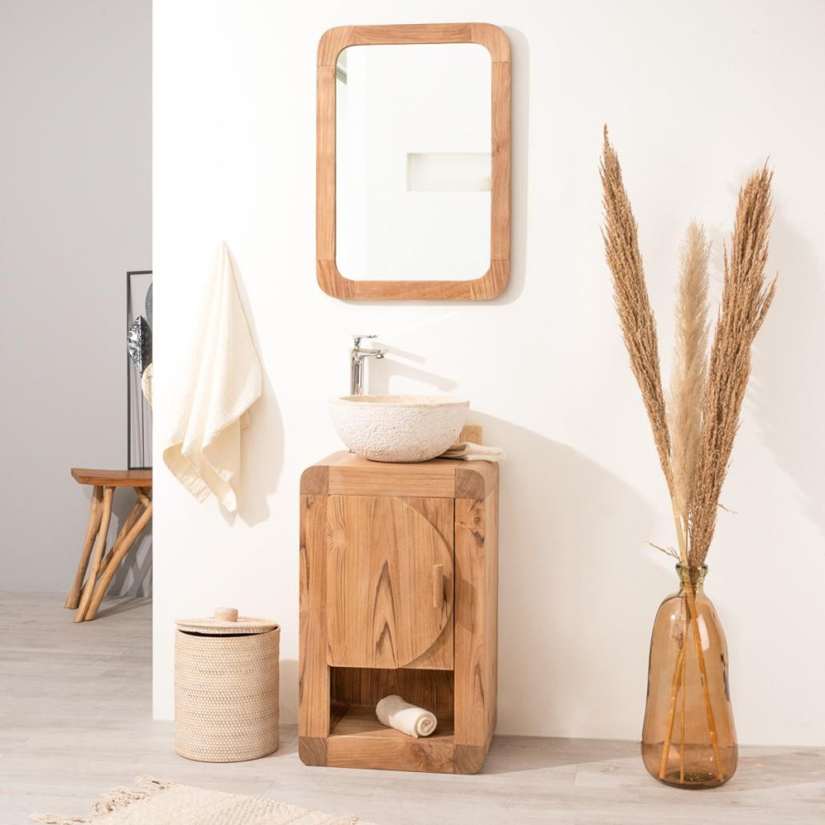 Miroir en teck massif rectangle 70 cm x 50 cm RÉTRO naturel, WANDA COLLECTION