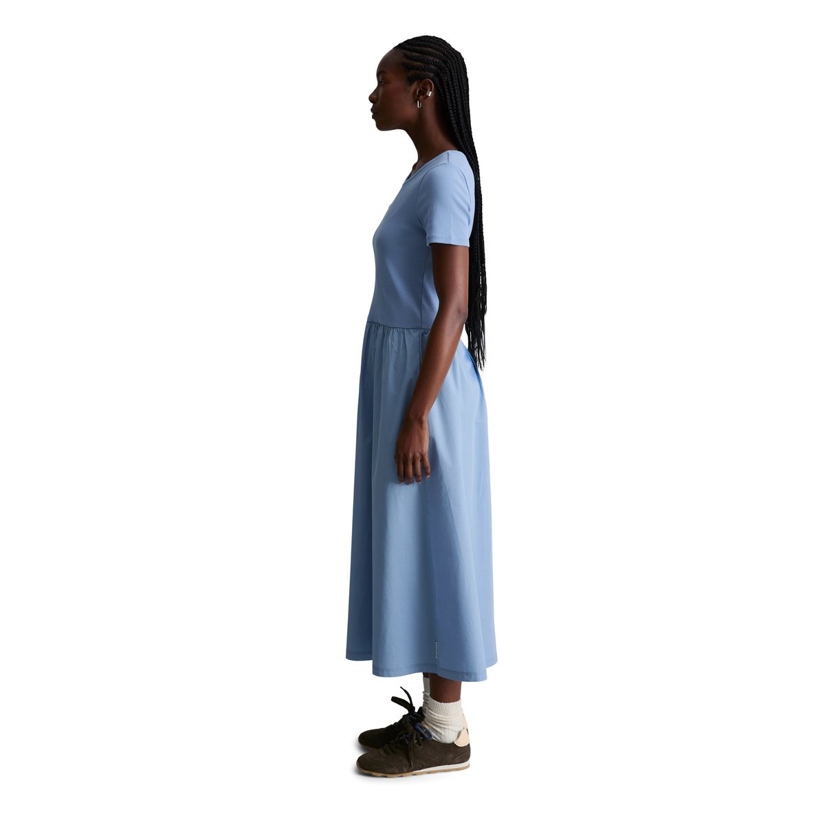 Robe en jersey flare avec jupe en popeline de coton bleu moyen, MARC O’POLO DENIM
