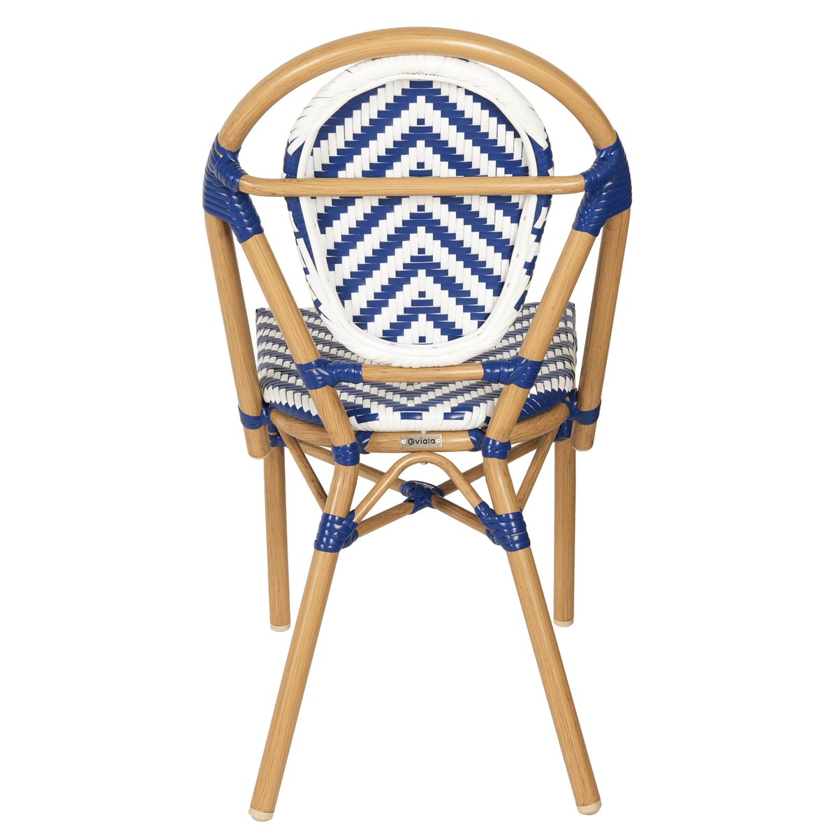 Chaise de terrasse style bistrot parisien en aluminium et rotin synthétique, ALMA bleu foncé, OVIALA