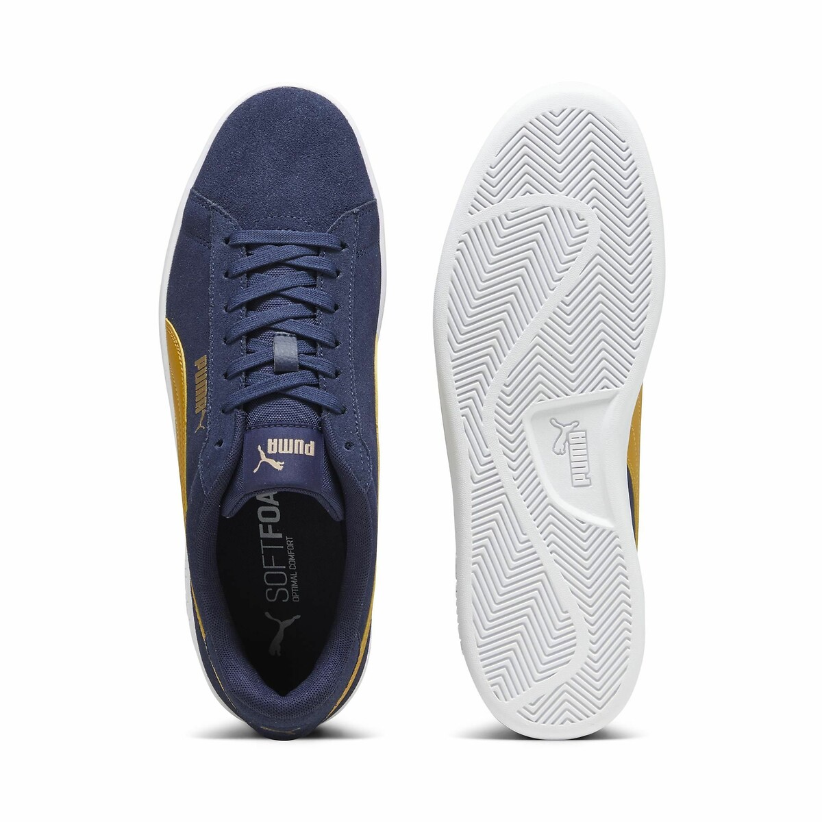 Baskets cuir Smash 3.0 bleu marine/jaune, PUMA