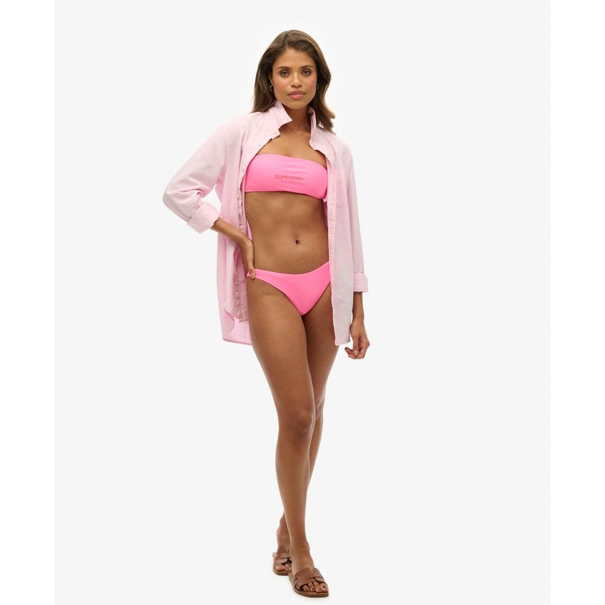 Haut de bikini bandeau à logo rose paparazzi, SUPERDRY