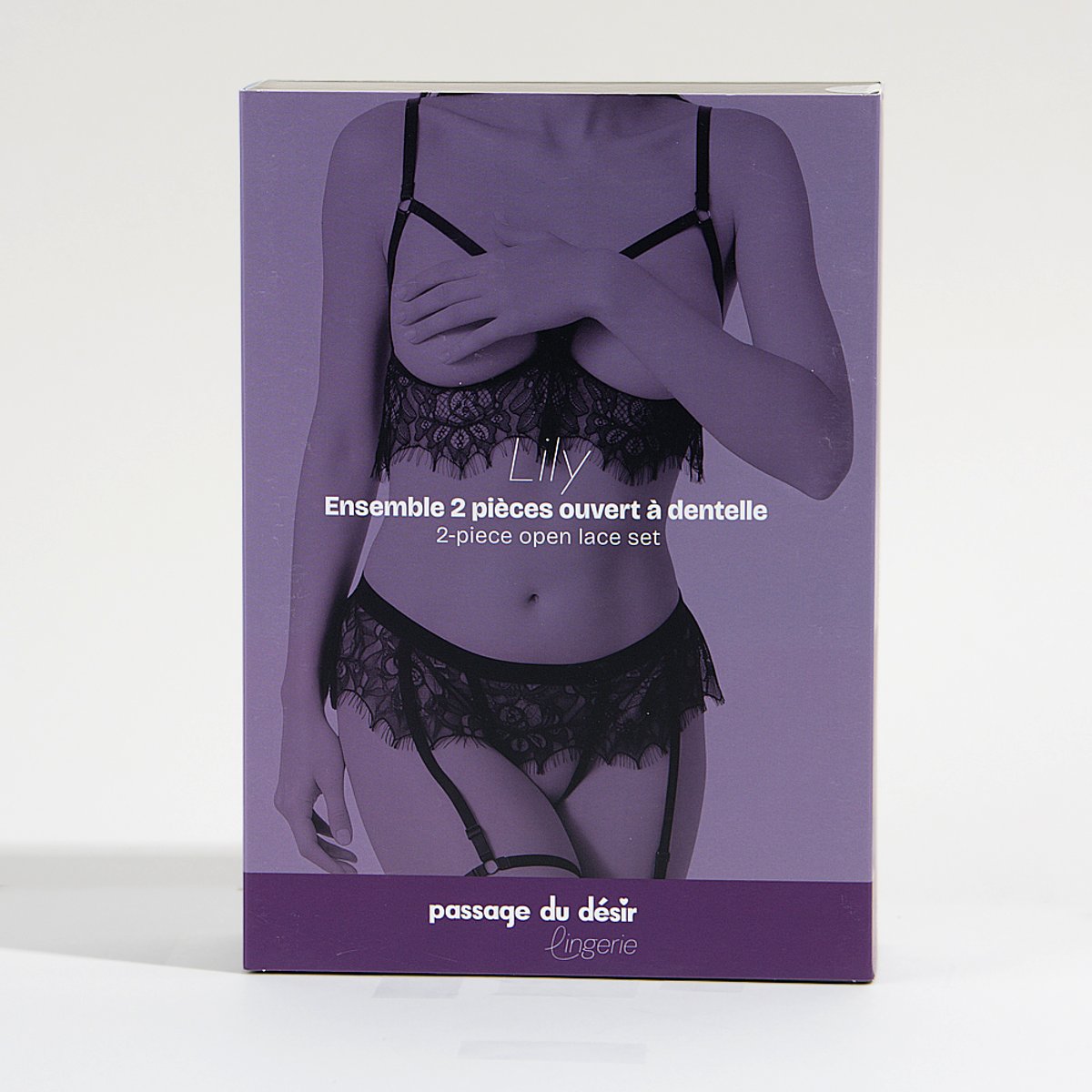 Ensemble 2 pièces ouvert à dentelle Lily noir, PASSAGE DU DESIR LINGERIE