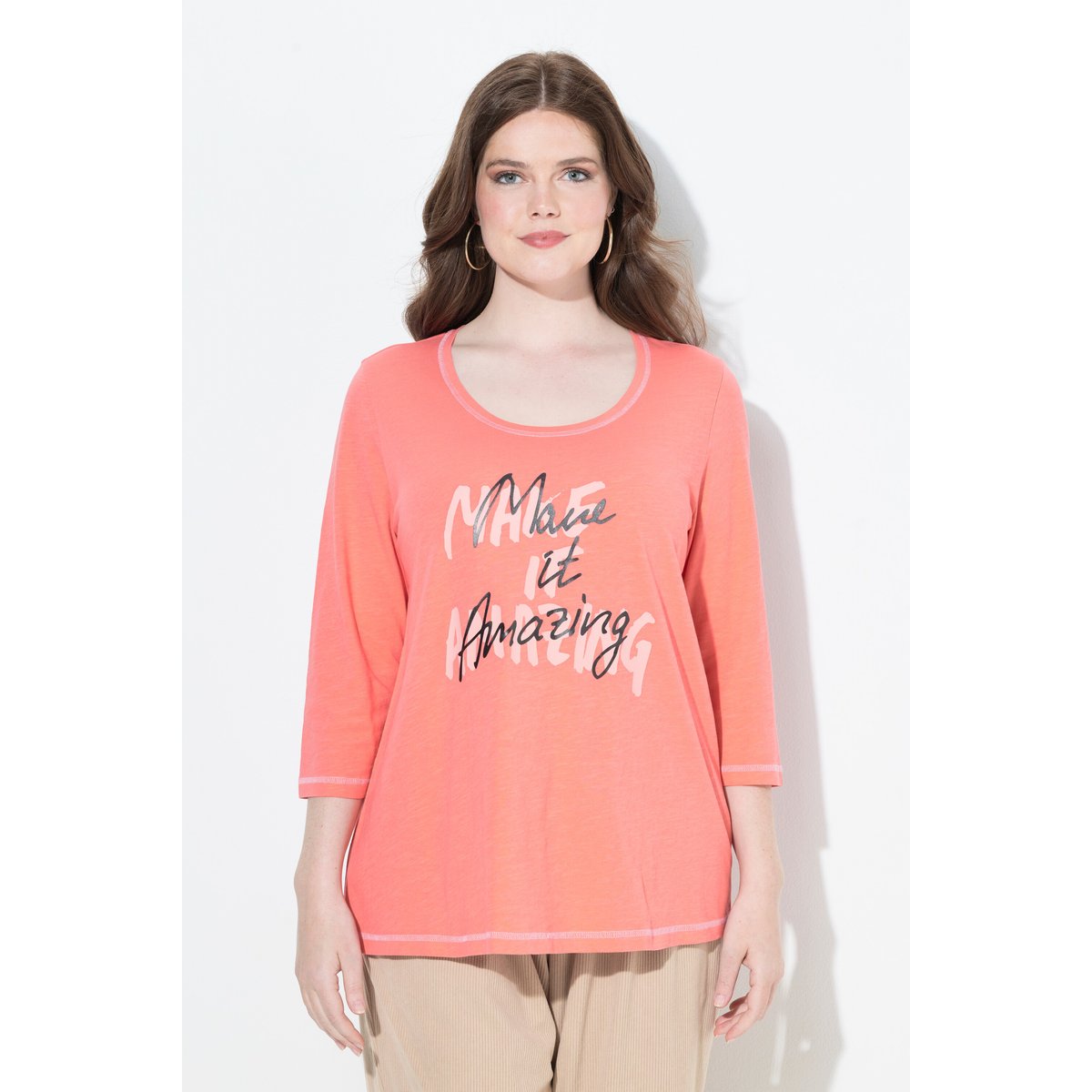 T-shirt avec message corail, ULLA POPKEN