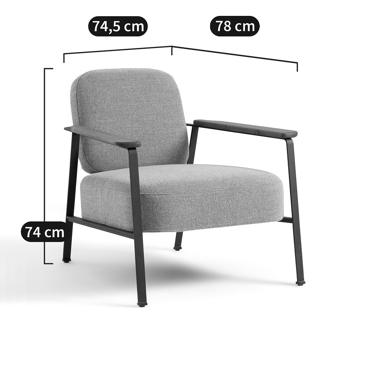 Fauteuil métal acier et tissu viscose, lin, Abraxas beige ficelle, AM.PM