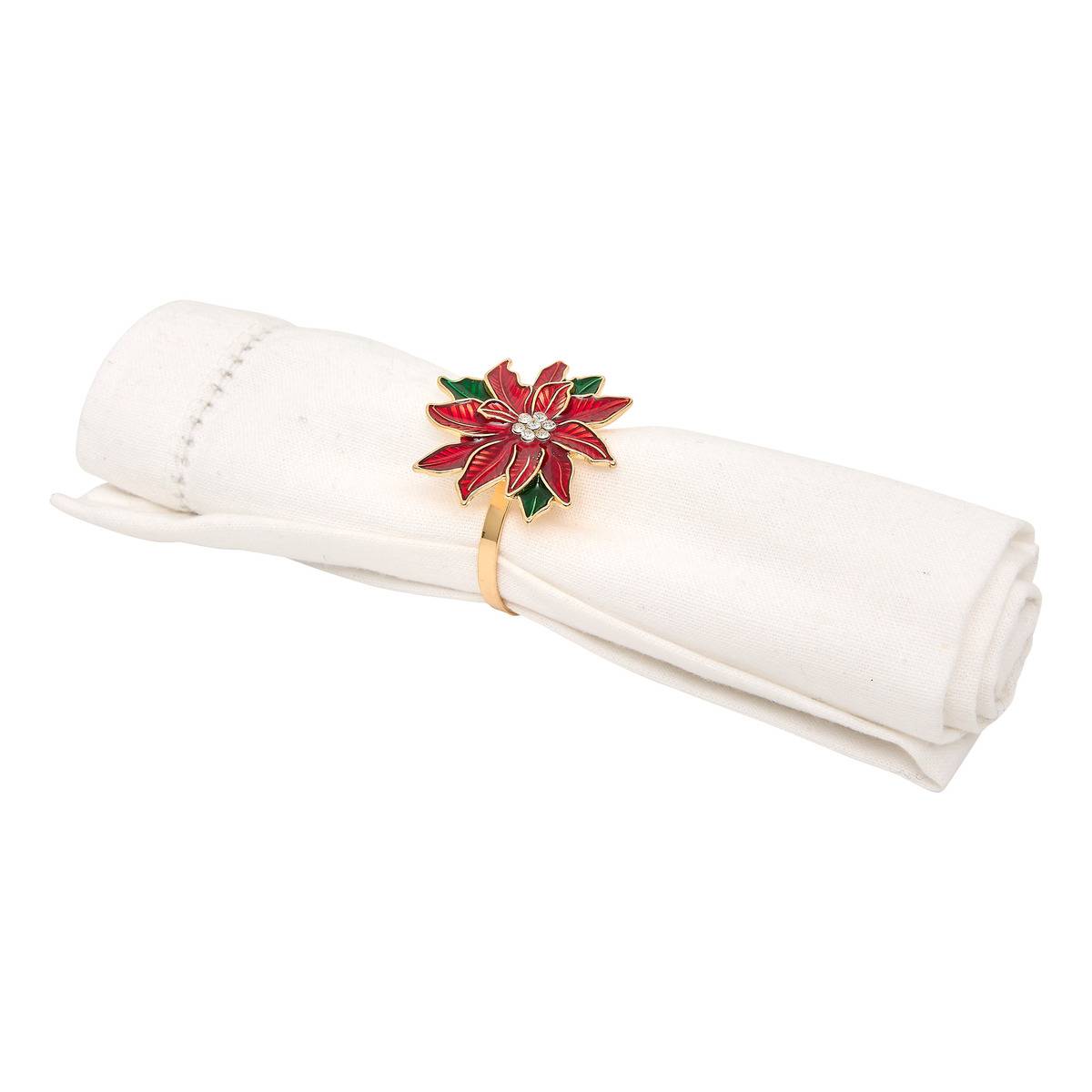 Lot de 2 ronds de serviette motif poinsettia rouge, ATMOSPHERA