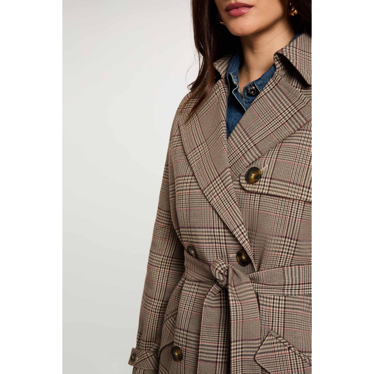 Trench long ceinturé multicolore, MORGAN