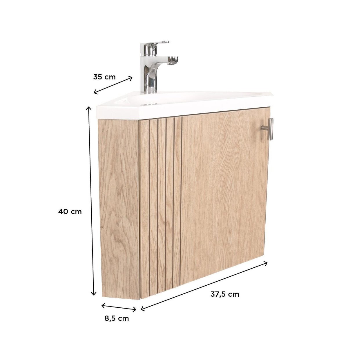 Ensemble meuble lave-mains d'angle + robinet KODA décor chêne, MOB IN