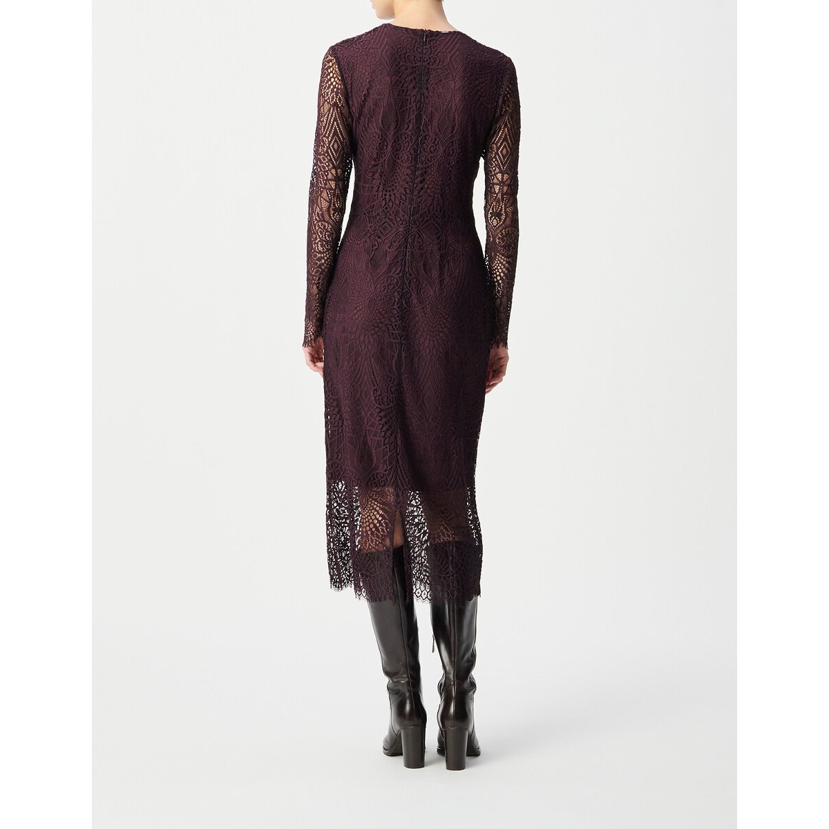 Abito in pizzo a maniche lunghe con scollo rotondo vinaccia, IKKS