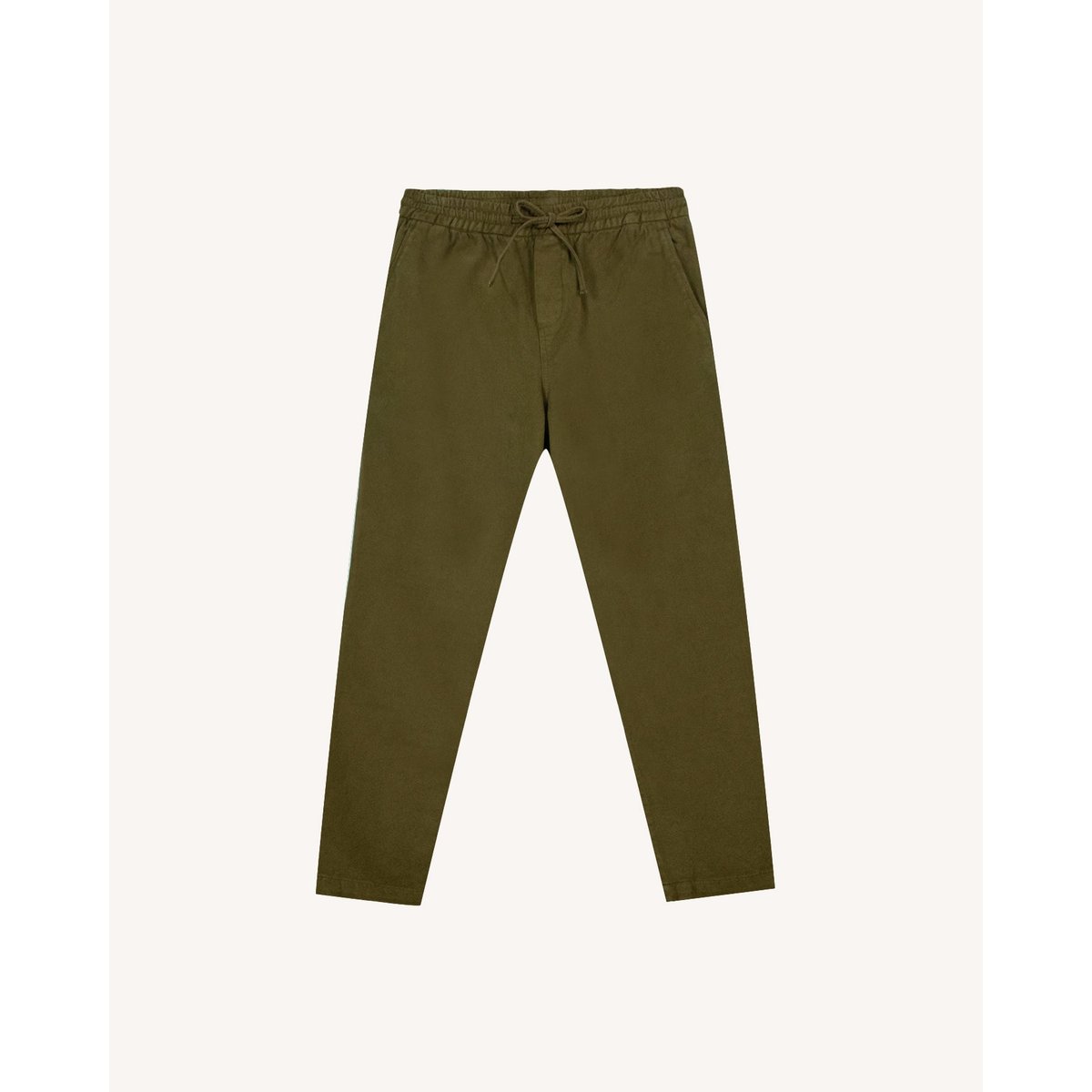 Pantalon élastique en tissu sergé vert olive foncé, FAGUO