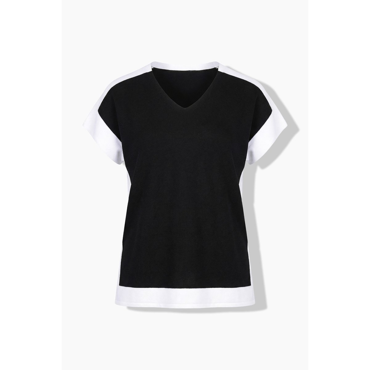 Pull-over, design color block, col en V noir, ULLA POPKEN