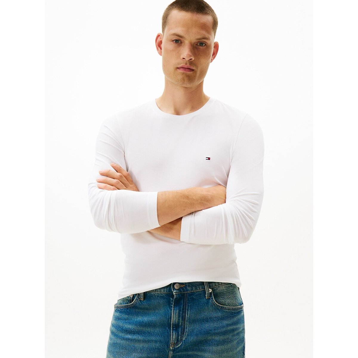 T-shirt manches longues slim stretch blanc, TOMMY HILFIGER