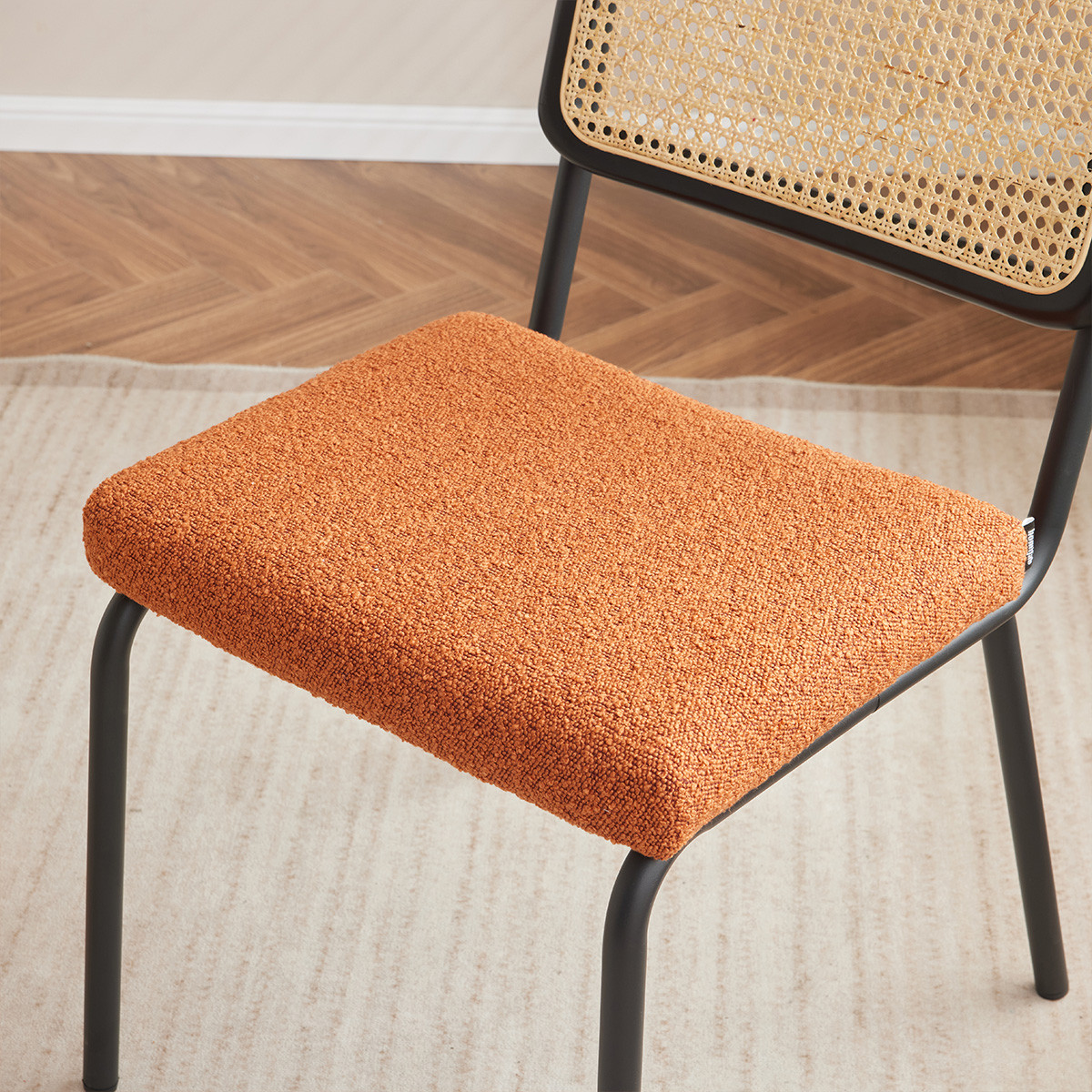 Lot de 2 chaises noires, cannage et velours côtelé - PAULA rouille, HOMIFAB