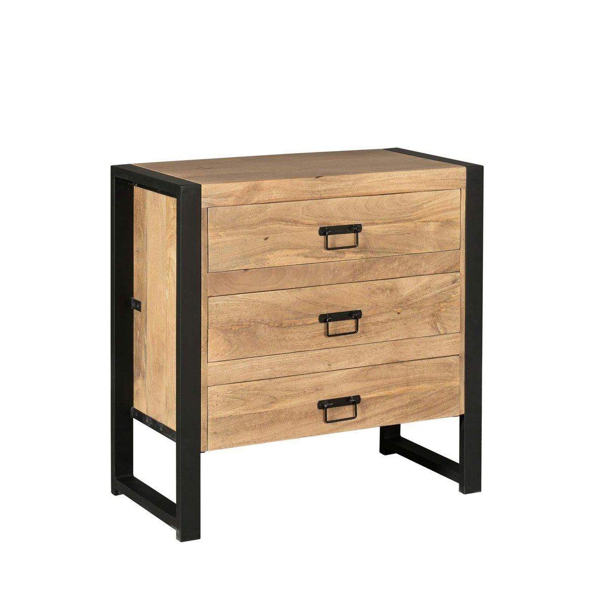 Petite commode 3 tiroirs bois clair et métal noir MILORA bois naturel, PIER IMPORT