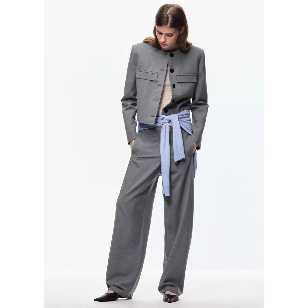 Pantalon droit détail coutures gris, MANGO