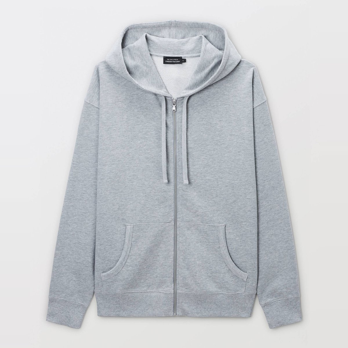 Sweat molleton à capuche zippé en coton BIO GOTS gris moyen, MONOPRIX