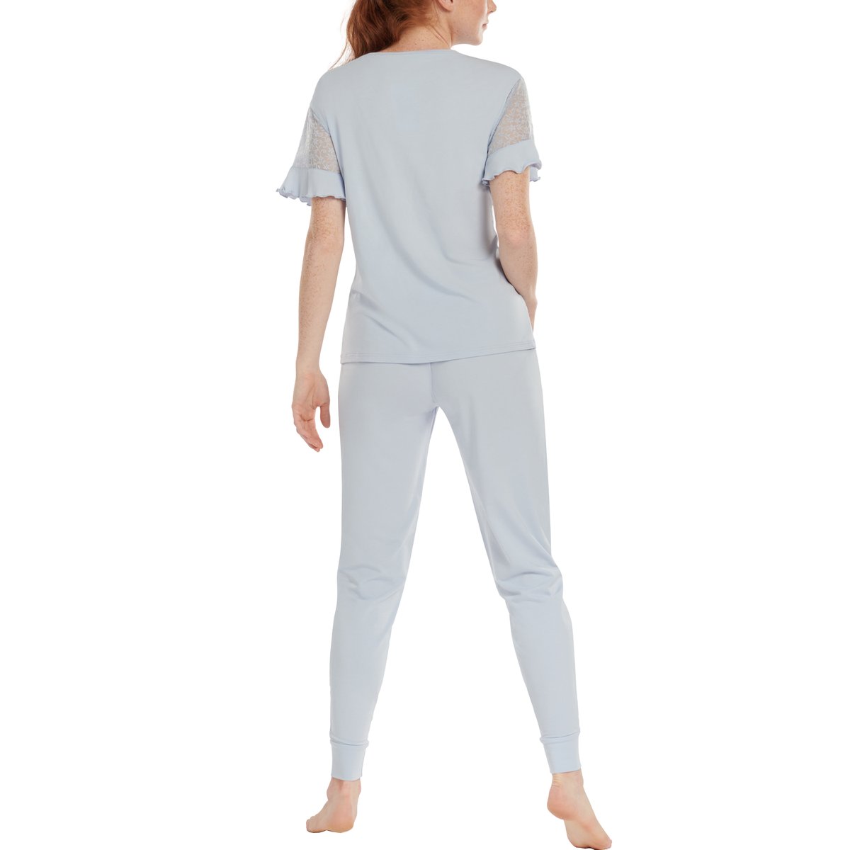 Pyjama pantalon top manches courtes Smooth bleu ciel, LISCA
