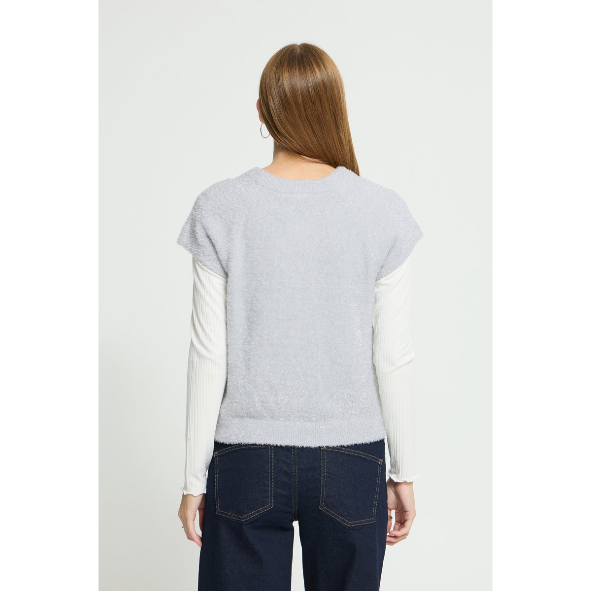 Pull en maille manches courtes blanc cloud dancer, ICHI