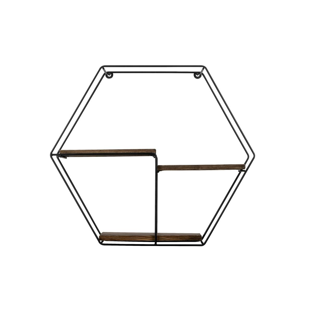 Étagère noire décorative hexagone décor bois foncé JENA marron, PIER IMPORT