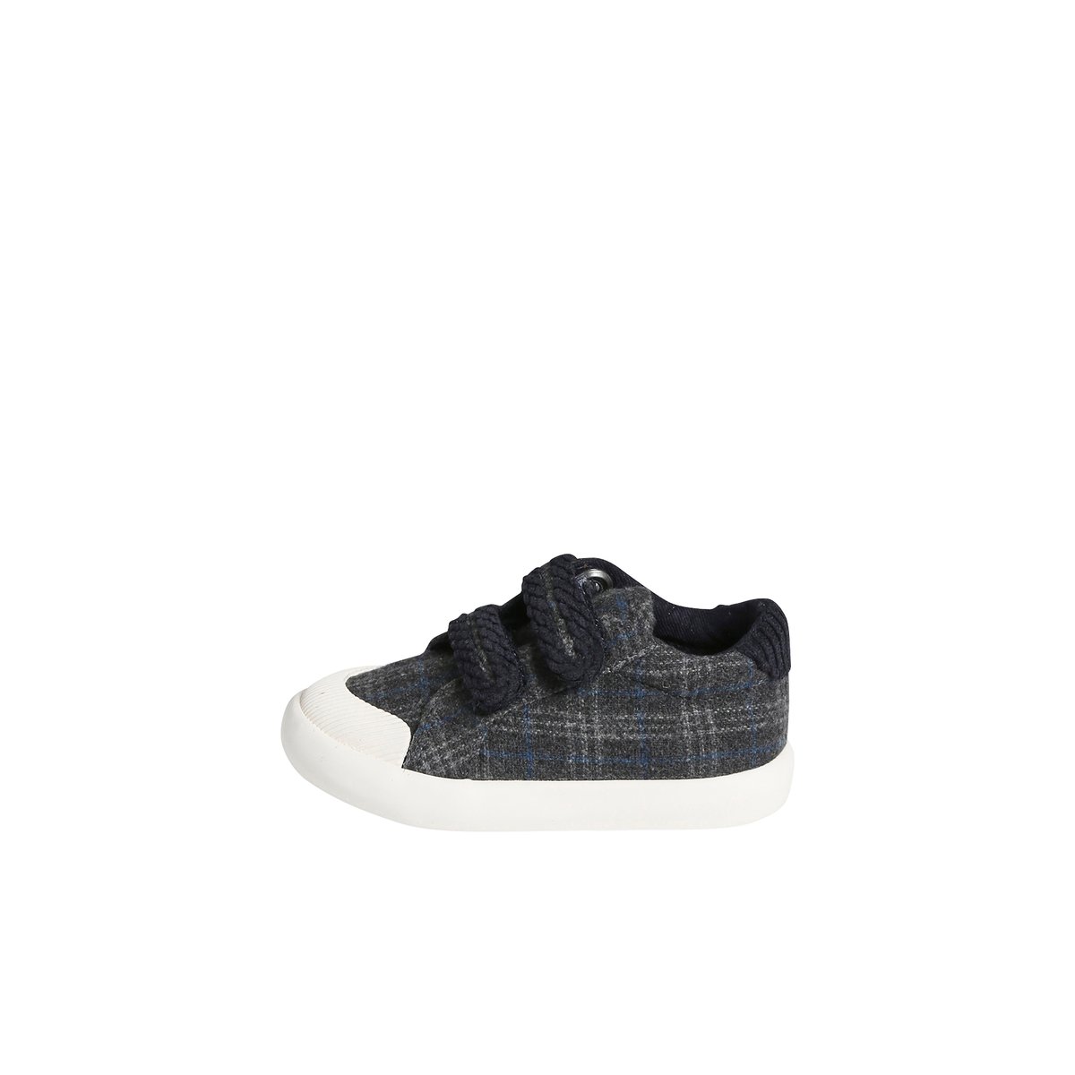 Baskets scratchées textile bébé carreaux gris, VERTBAUDET