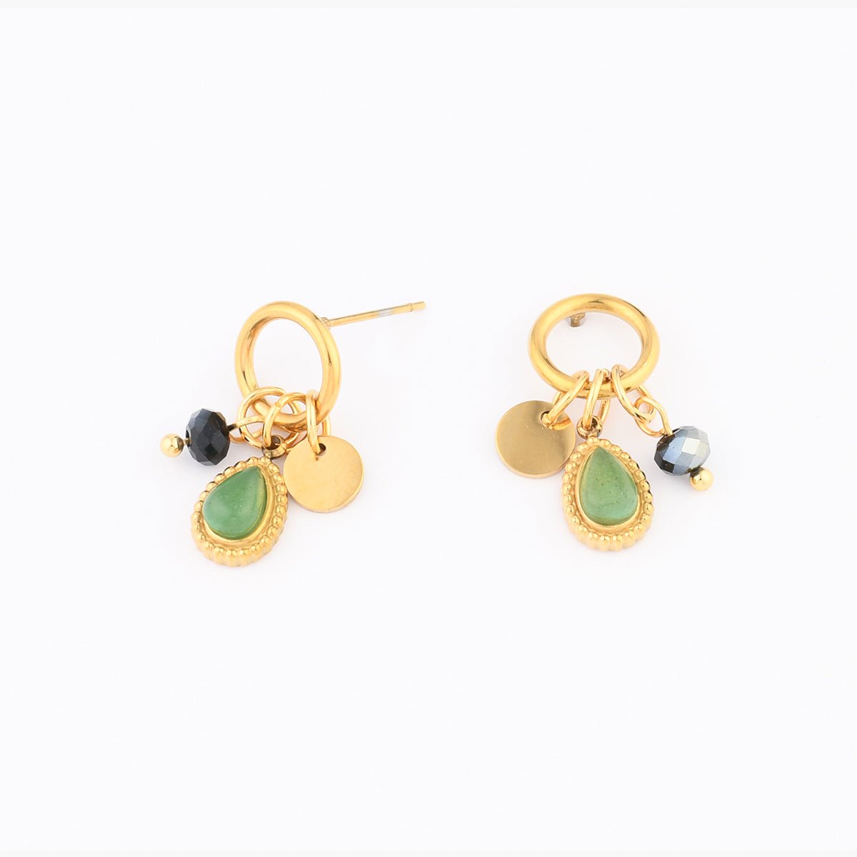 Boucles d'oreilles acier inoxydable à pampilles fantaisie vert, BALABOOSTE