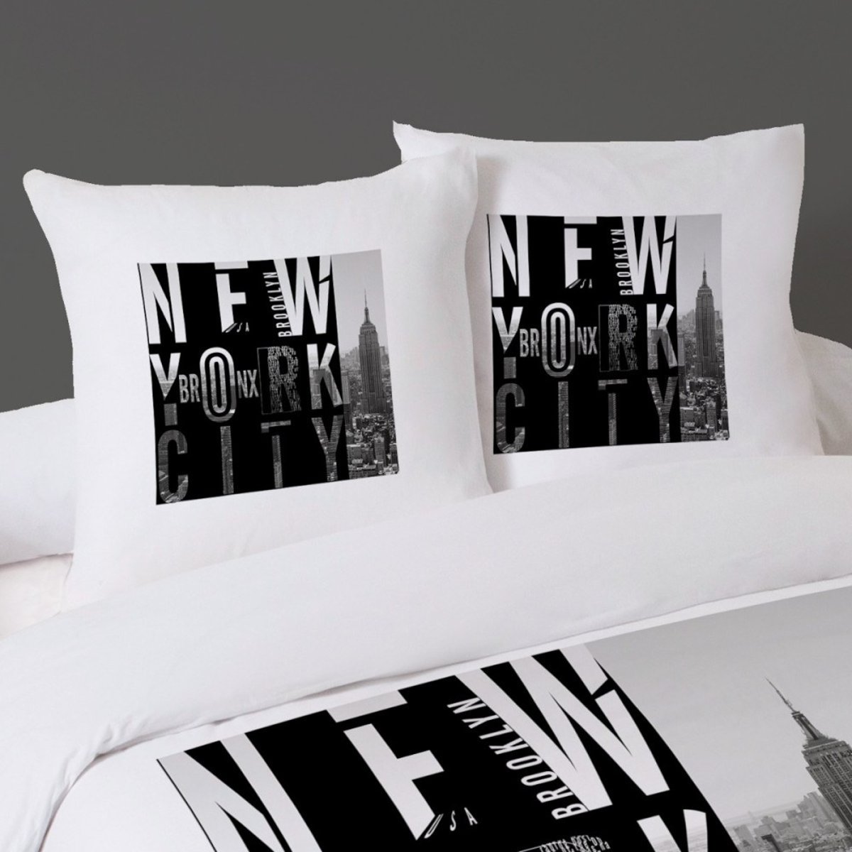 Housse de couette 260x240 BRONX + 2 taies 100% coton blanc, DECORATIE