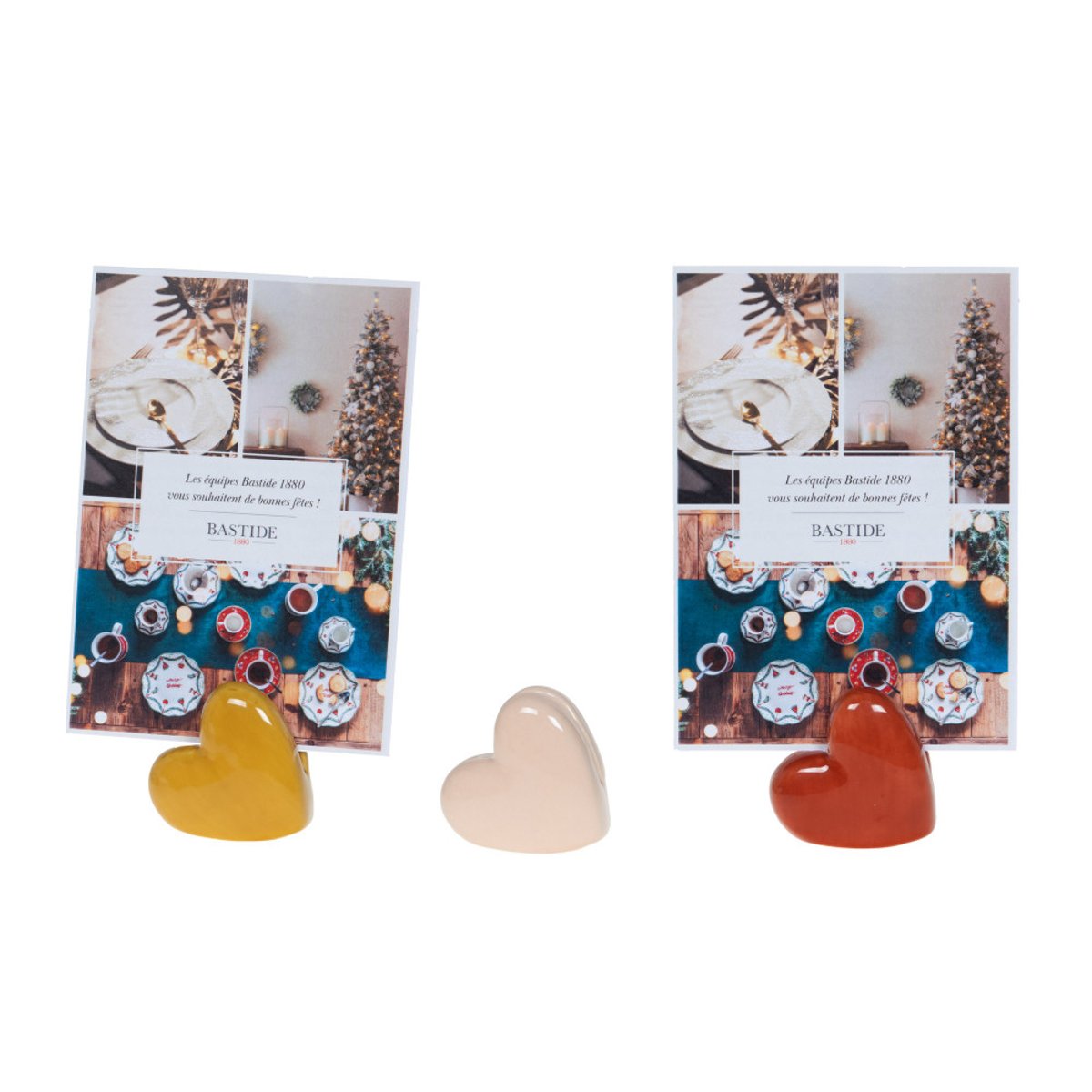 Coffret 3 porte-photos cœur en céramique jaune/rouge/ 6 cm multicolore, AMADEUS