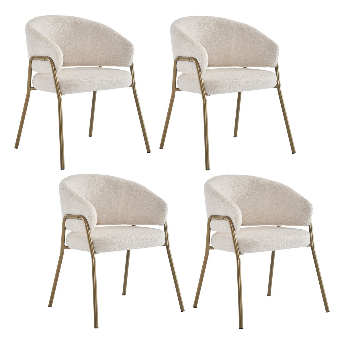 Lot de 4 fauteuils de salle à manger modernes en tissu bouclette, JERRIES blanc, MEUBLES COSY