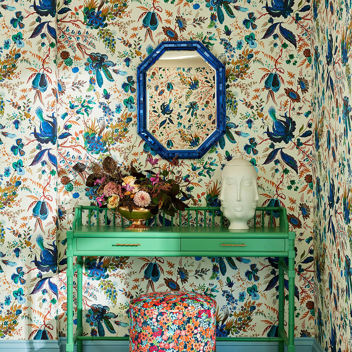 Wonderland Floral Lapis Emerald Carnelian Wallpaper cream, HARLEQUIN X SOPHIE ROBINSON