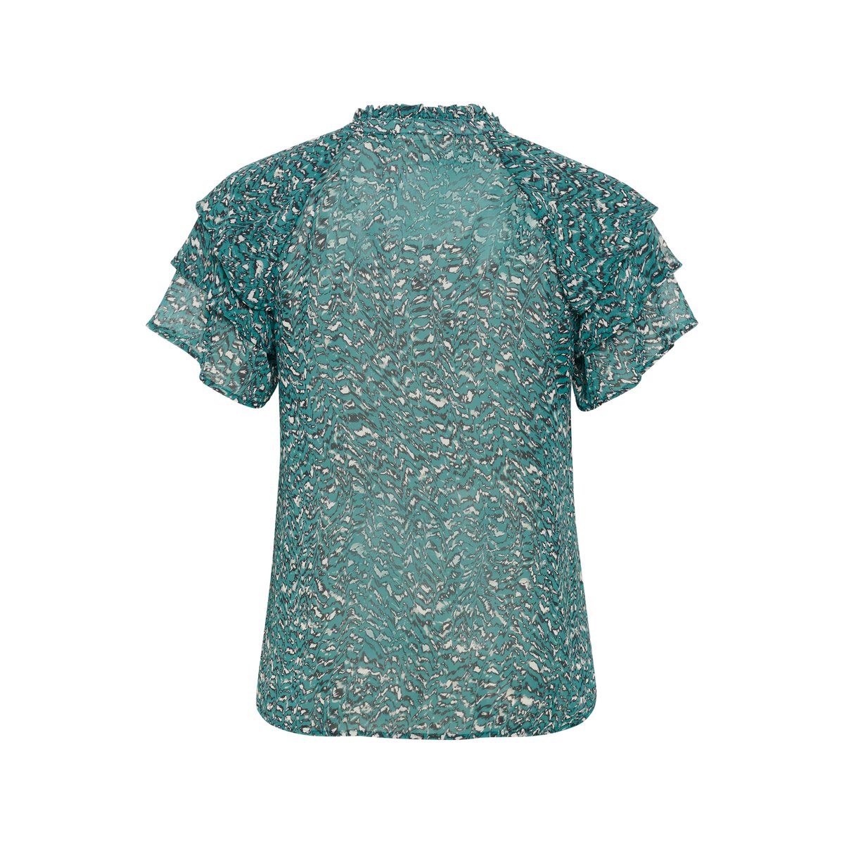 Blouse with short sleeve teal bleu/noir/blanc graphic, KAFFE CURVE