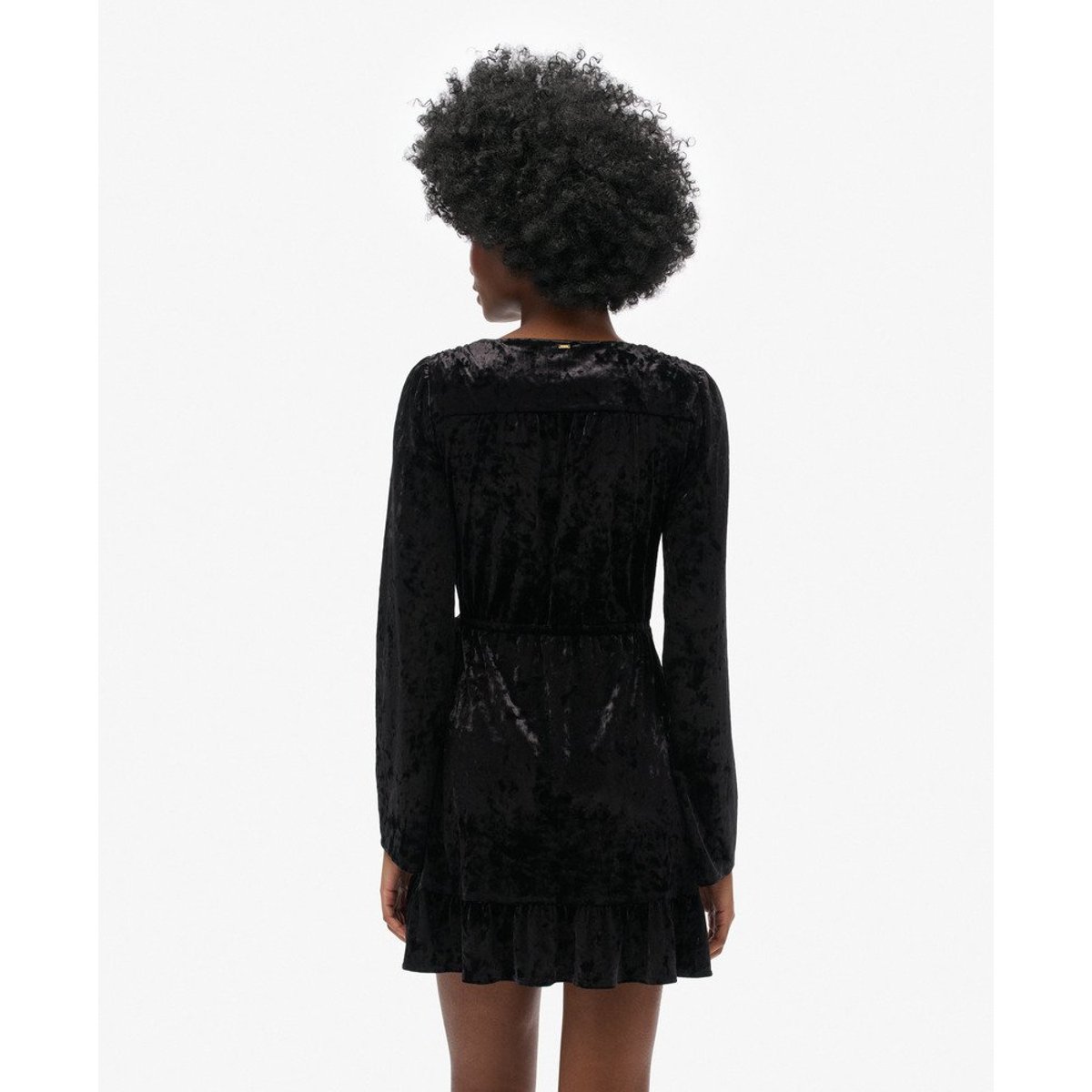 Robe courte portefeuille en velours noir, SUPERDRY
