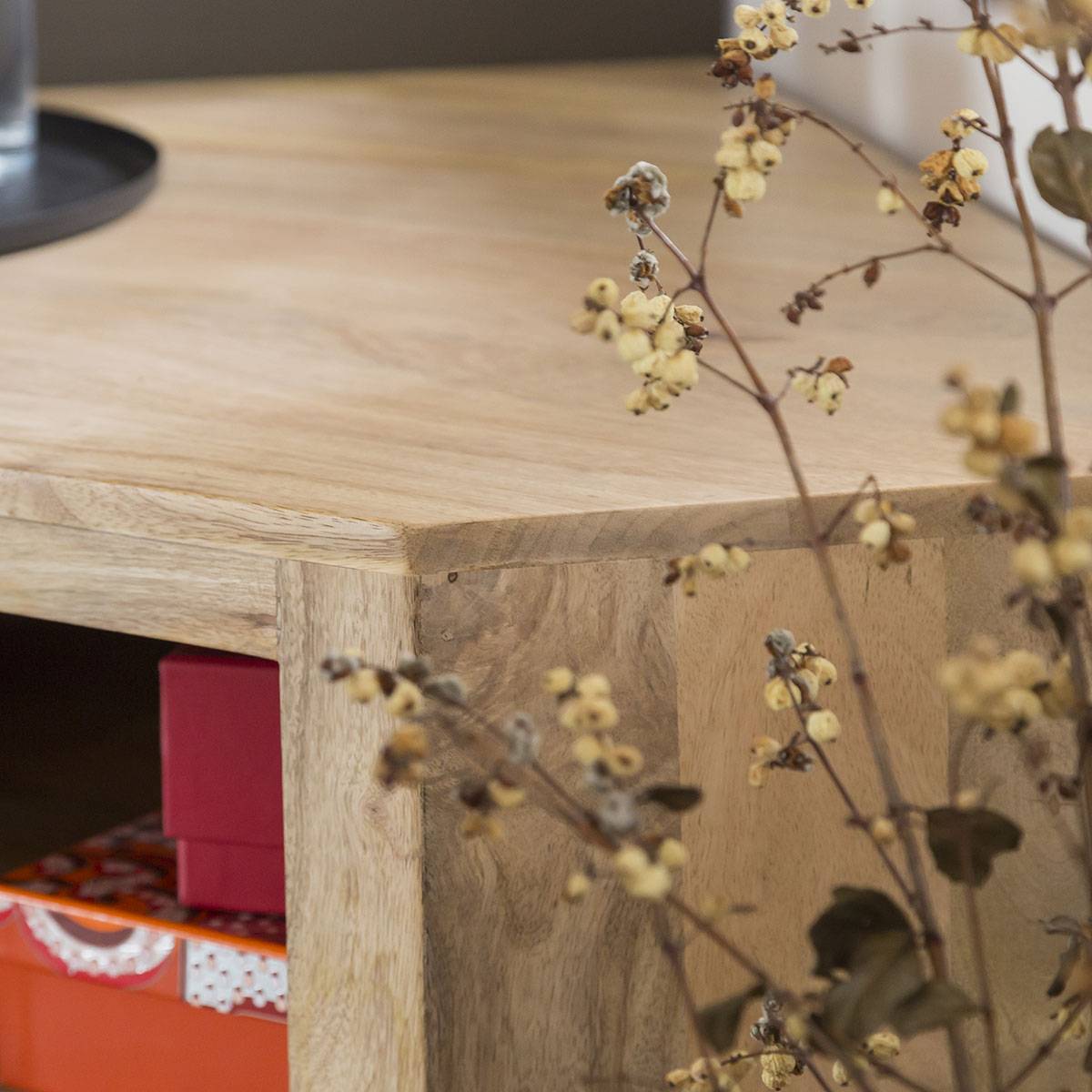 Meuble TV en bois de manguier LYAM bois clair, MADE IN MEUBLES