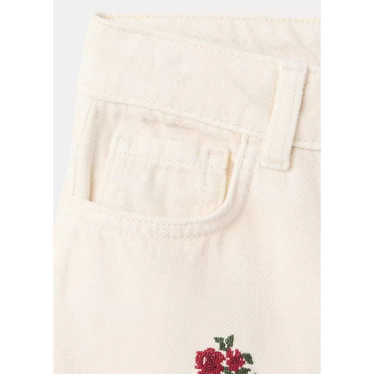 Jean large avec broderie à fleurs écru, MANGO KIDS