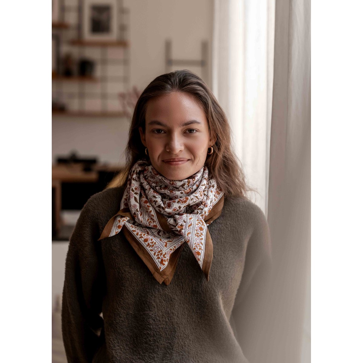 Foulard adulte imprimé Edel blanc edel ambre, BINDI ATELIER