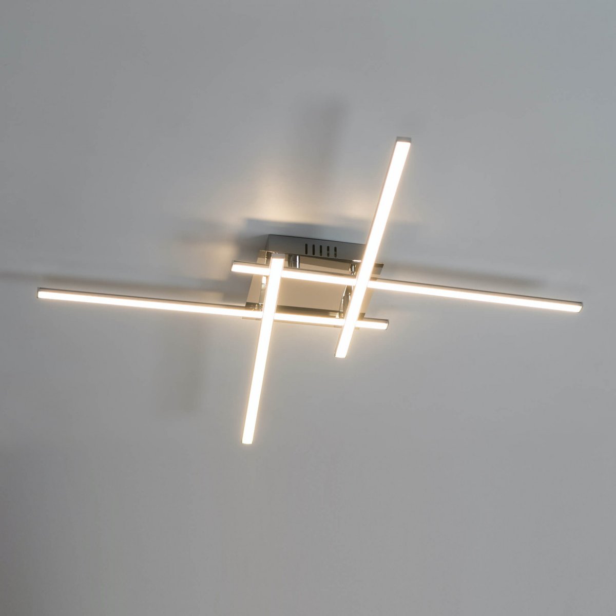 Plafonnier LED carré 4 bras - YUNA argenté / chromé, KOSILUM