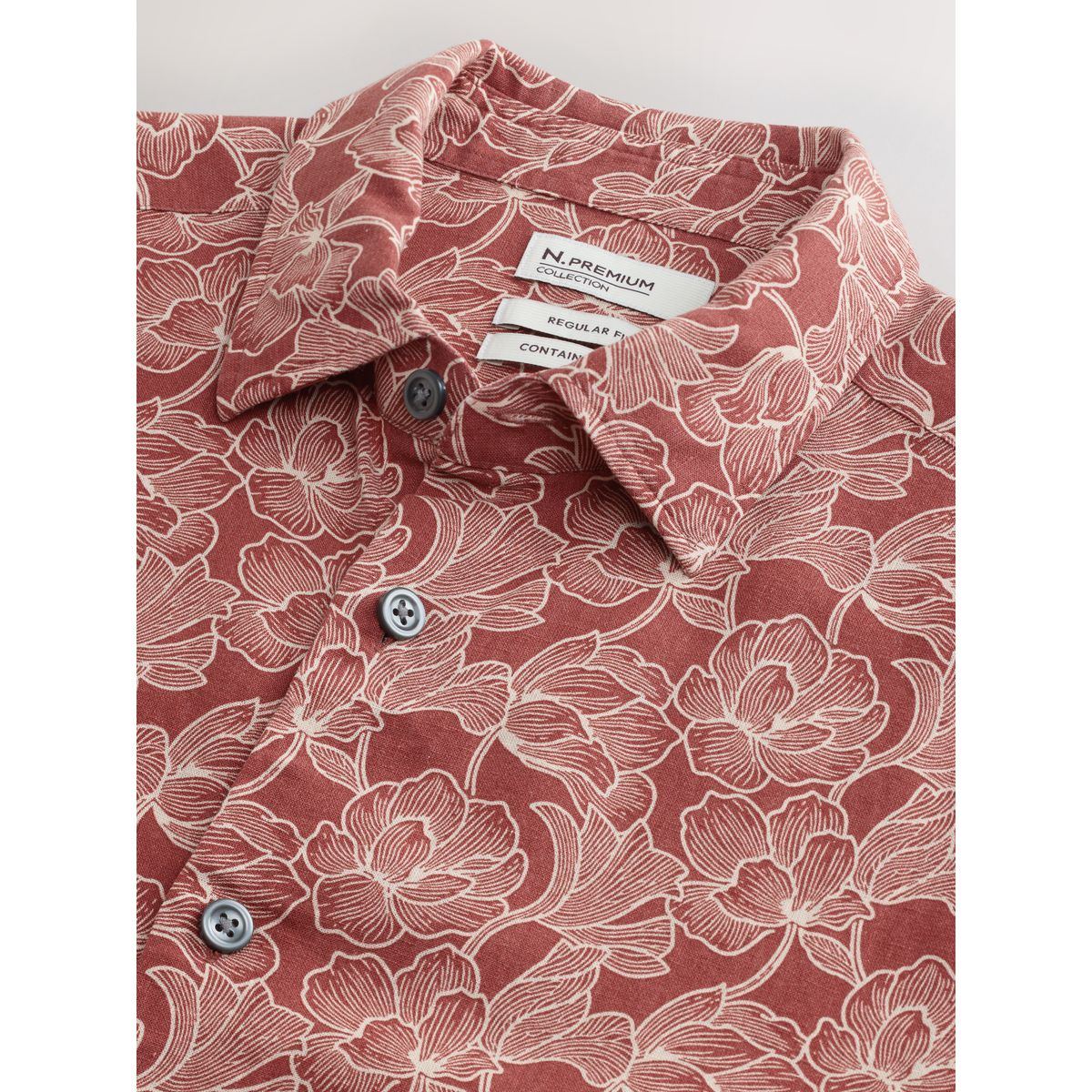 Chemise habillée en viscose et lin marron rouille imprimé floral, NEXT