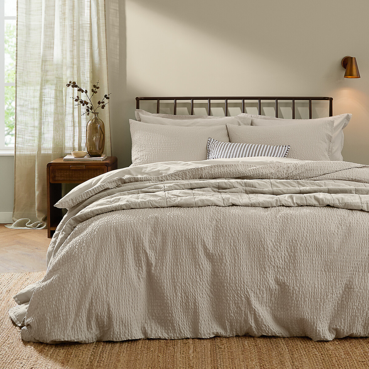 Hebden Seersucker 100% Cotton Duvet Cover and Pillowcase Set raw linen, YARD