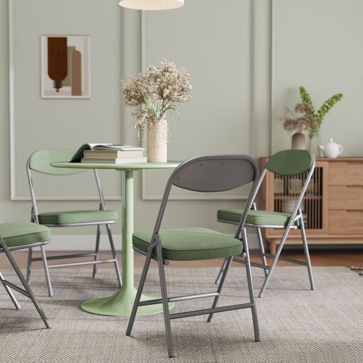 Chaise pliante Velours côtelé (100 % vert, HOMCOM