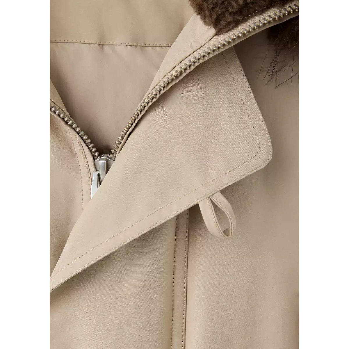 Veste matelassée col imitation fourrure beige, MANGO