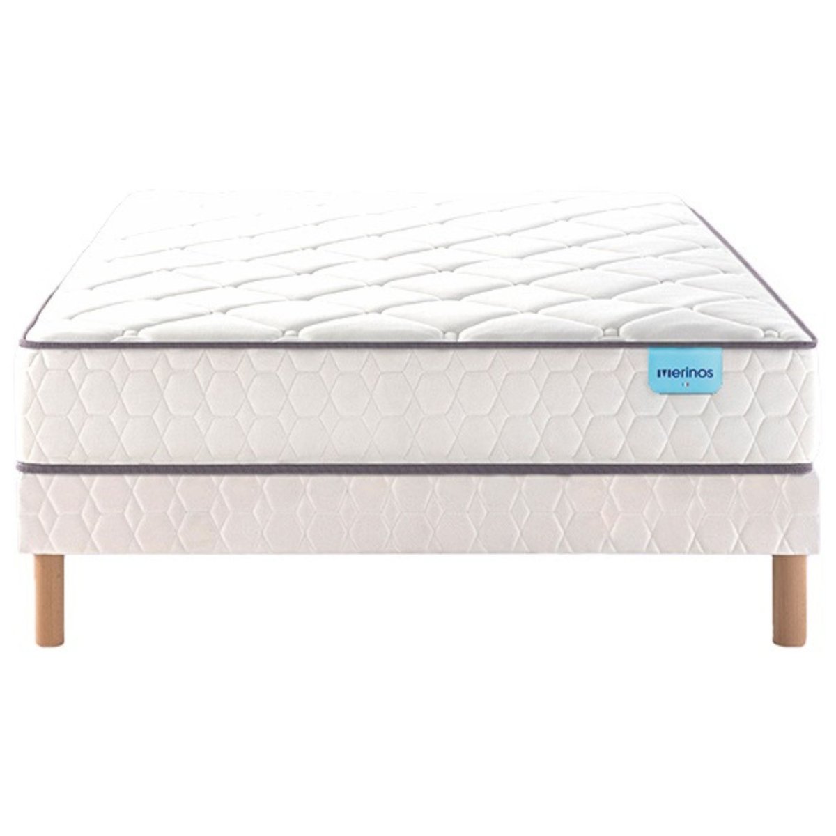 Ensemble matelas ressorts et mémoire de forme CHEER BED, sommier TWIST et pieds blanc, MERINOS