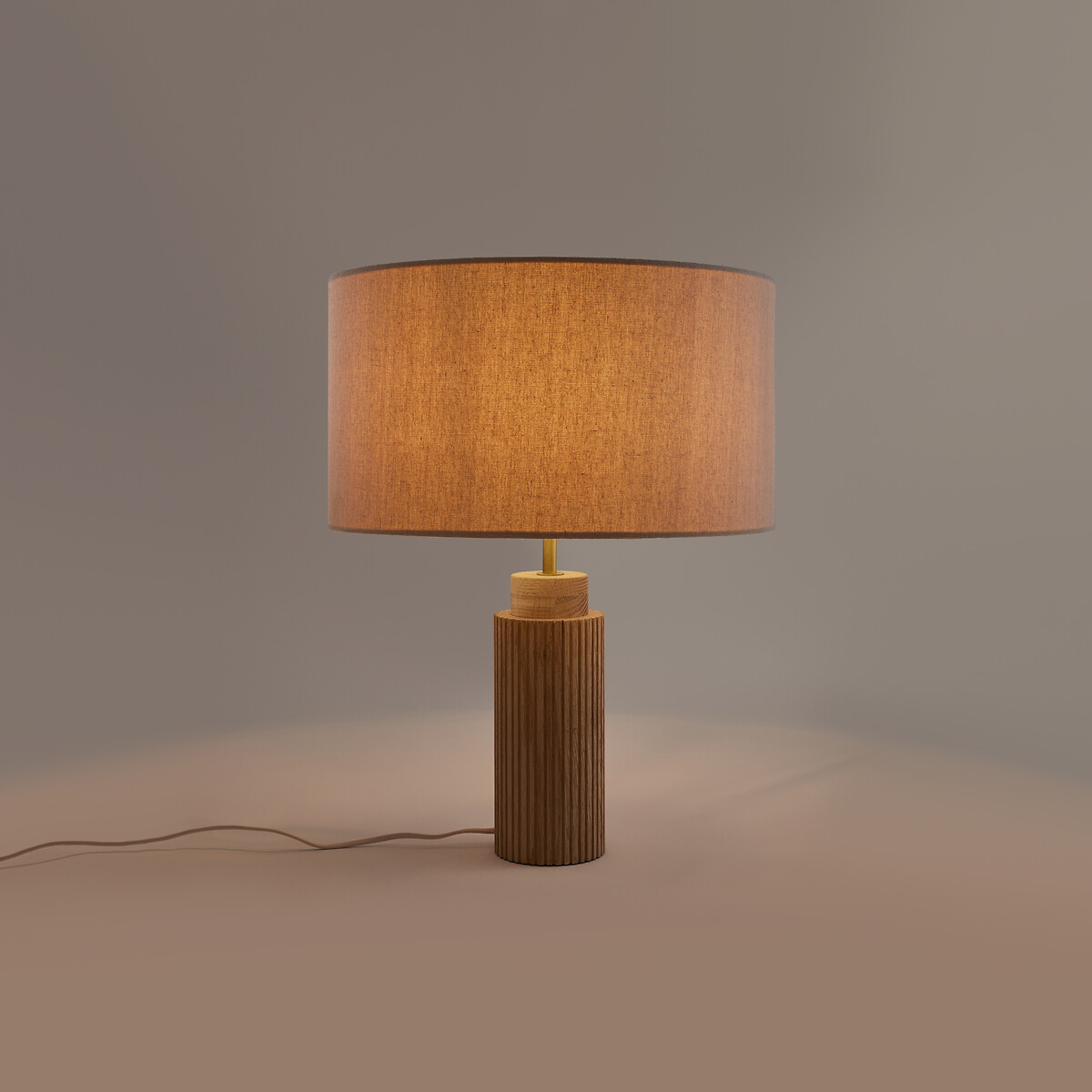 Lampe à poser en chêne, métal fer et lin, Idna naturel lin, LA REDOUTE INTERIEURS