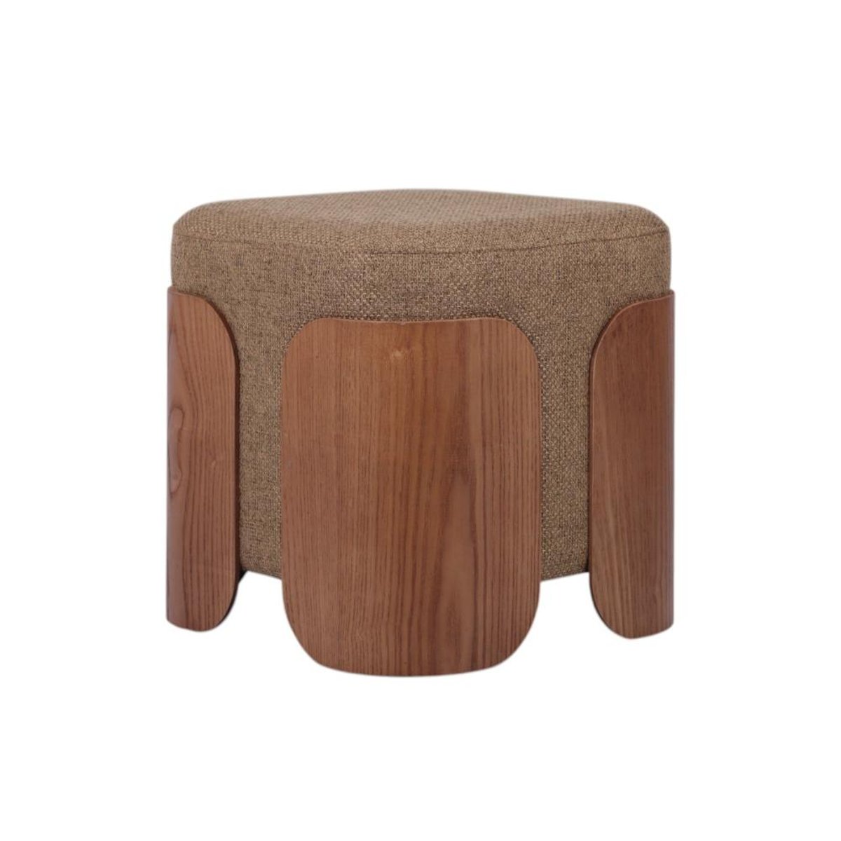 Pouf rond en tissu   et bois Ø35 cm Aubépine marron, AMADEUS