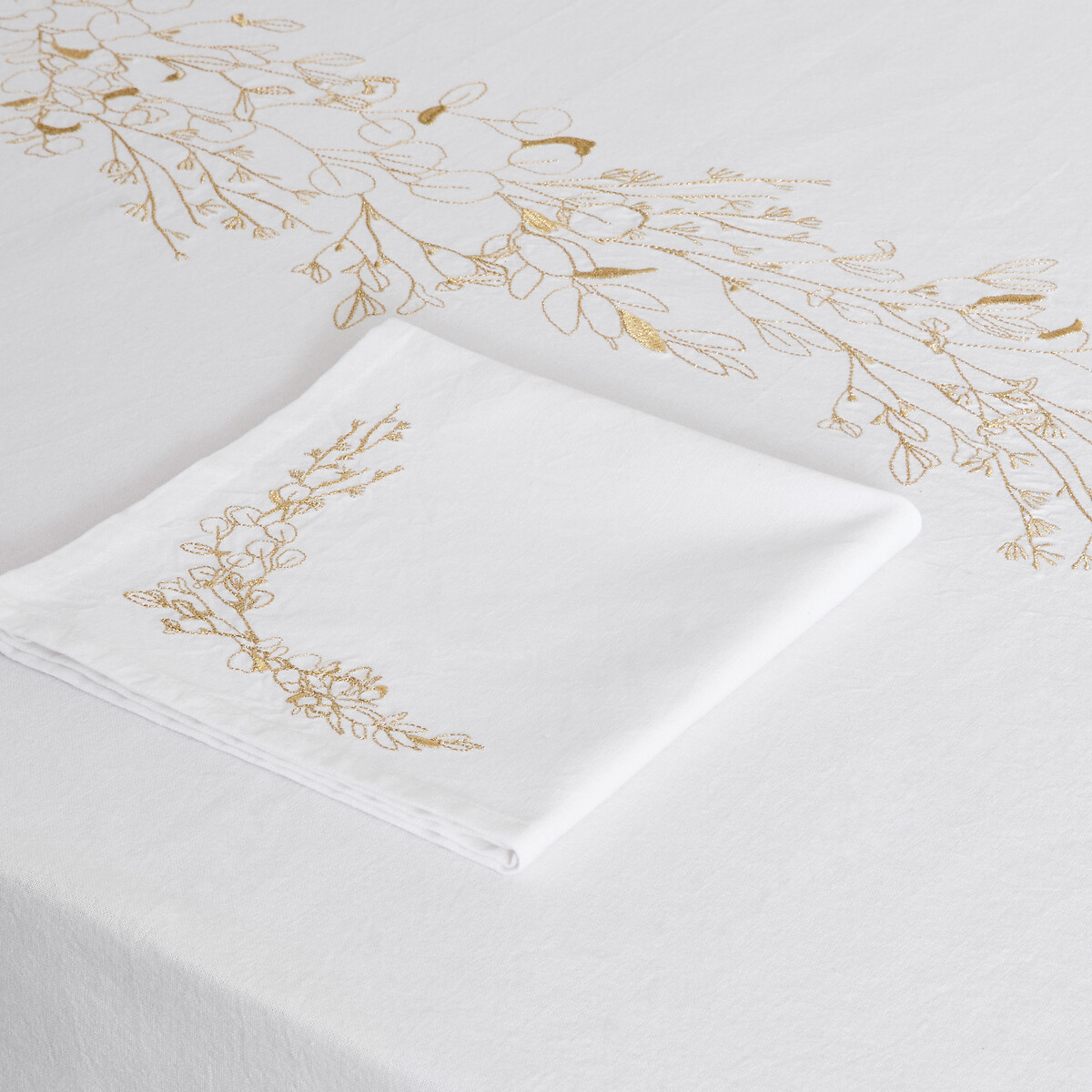 Nappe brodée, en coton lavé, EVANNA blanc, LA REDOUTE INTERIEURS