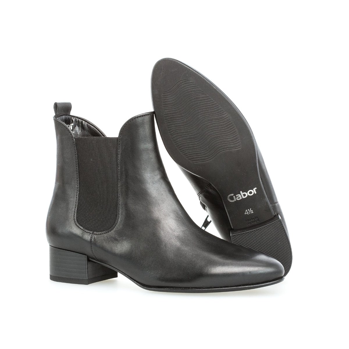 Bottines en cuir à talon façon block noir, GABOR