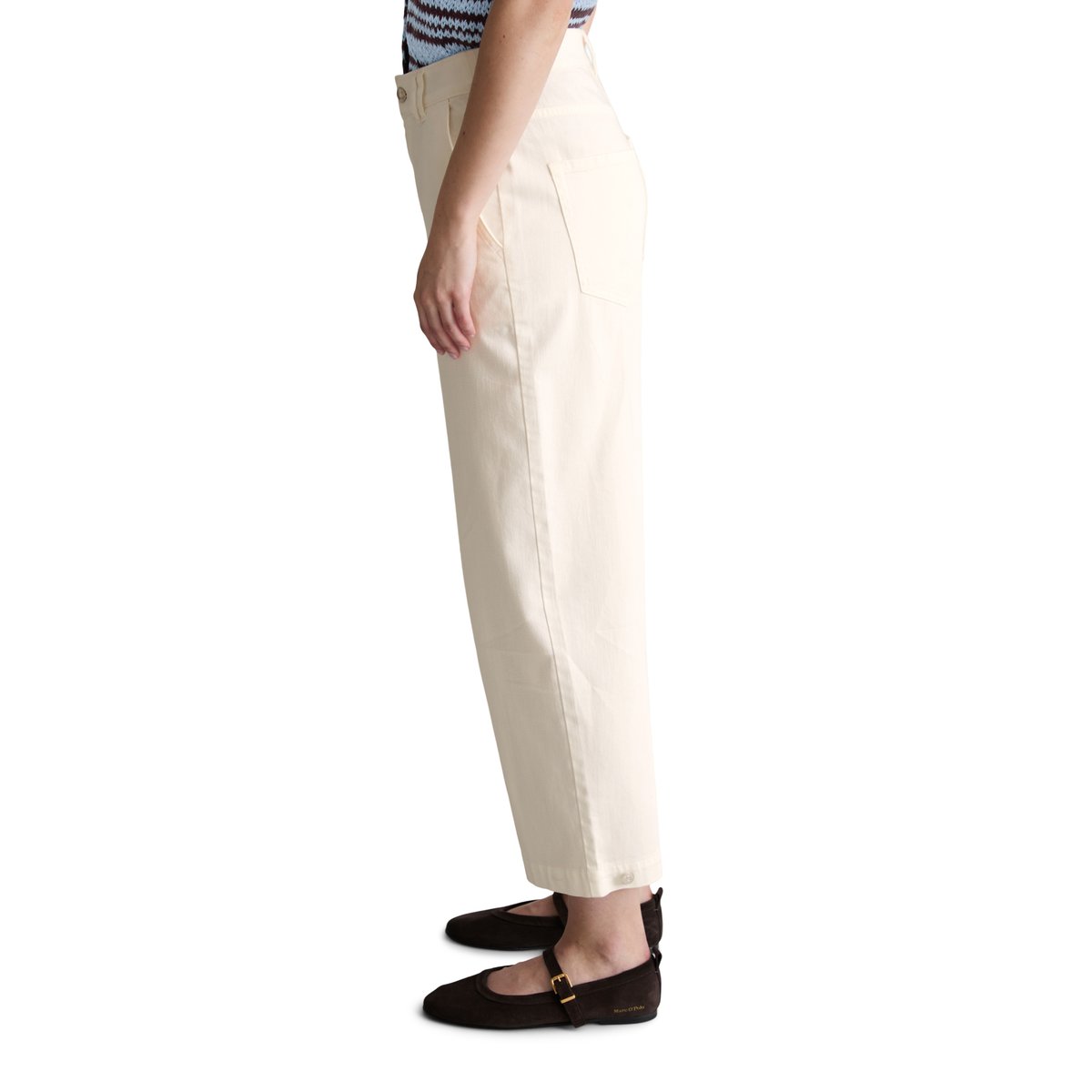Barrel Pants cropped en coton organique-lyocell stretch blanc naturel, MARC O’POLO DENIM