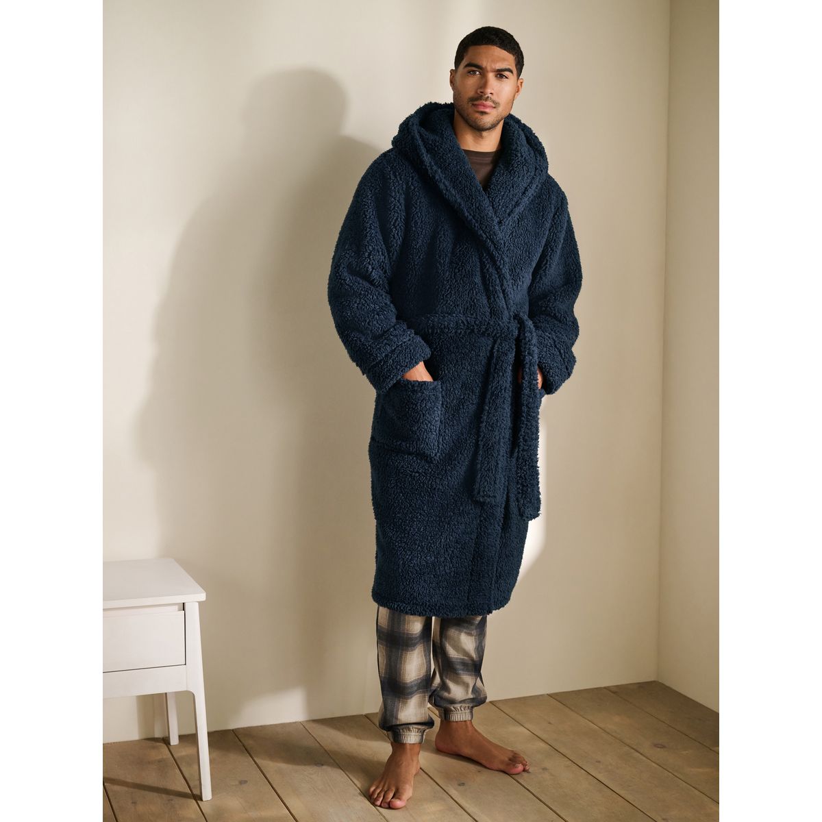 Robe de chambre en peau lainée bleu marine, NEXT