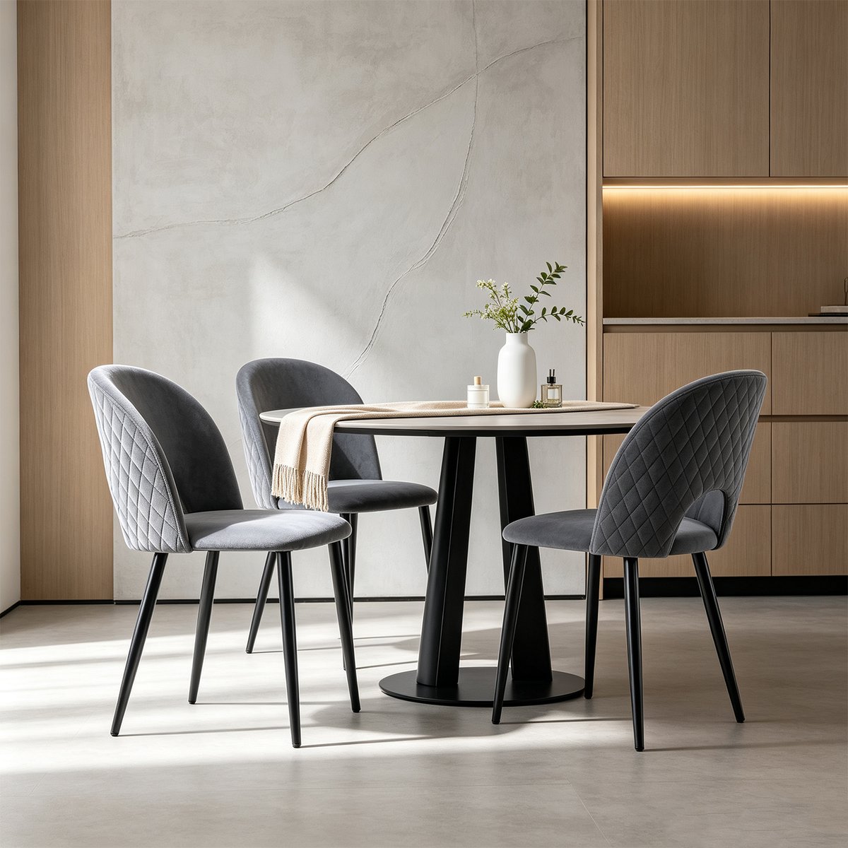 Lot de 2 chaises de salle à manger style industriel en velours, BANZEL gris, MEUBLES COSY