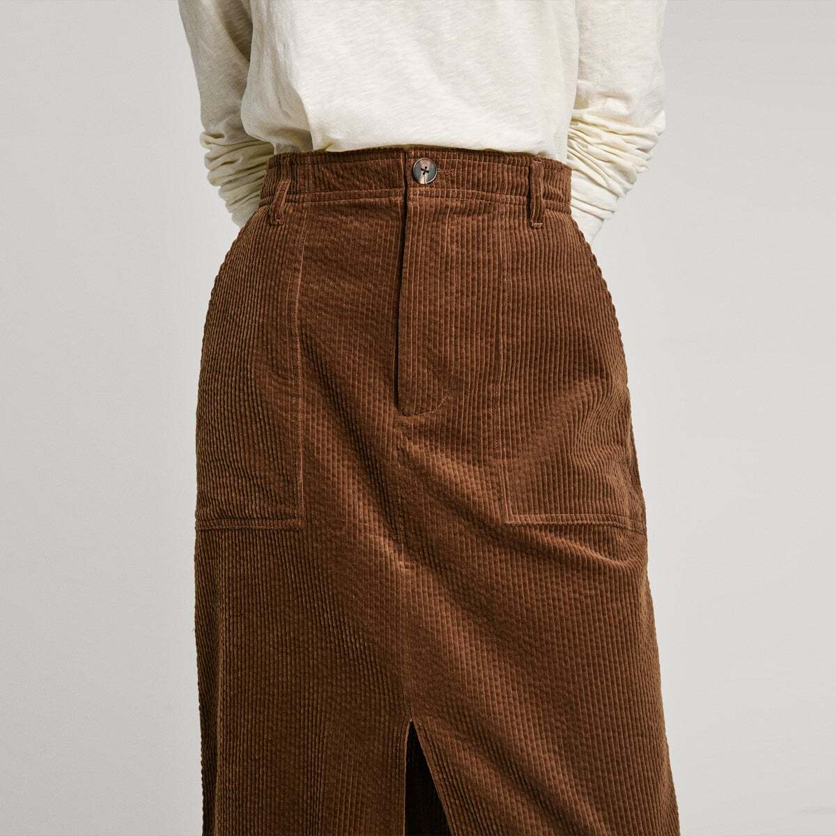 Jupe Midi En Velours Côtelé brun terre, PEPE JEANS