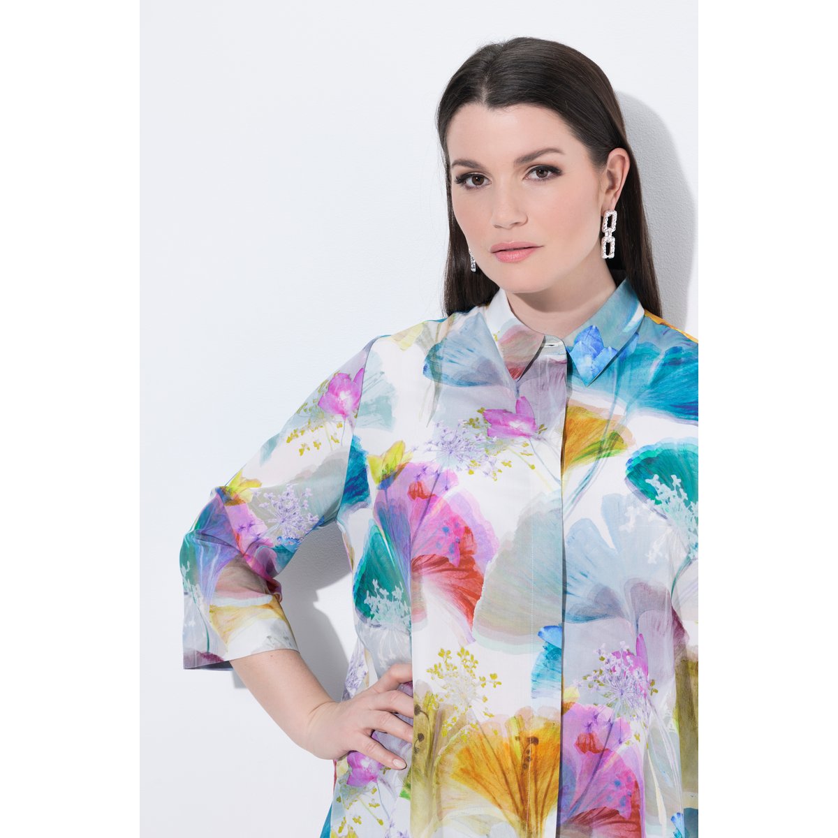 Blouse en lyocell, ourlet en pointe blanc neige, ULLA POPKEN