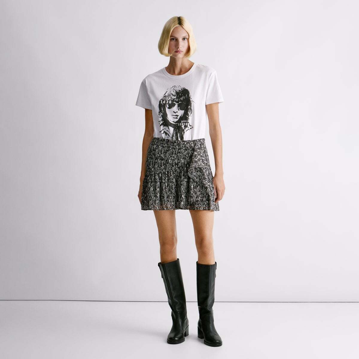 Jupe Courte Imprimée noir, PEPE JEANS